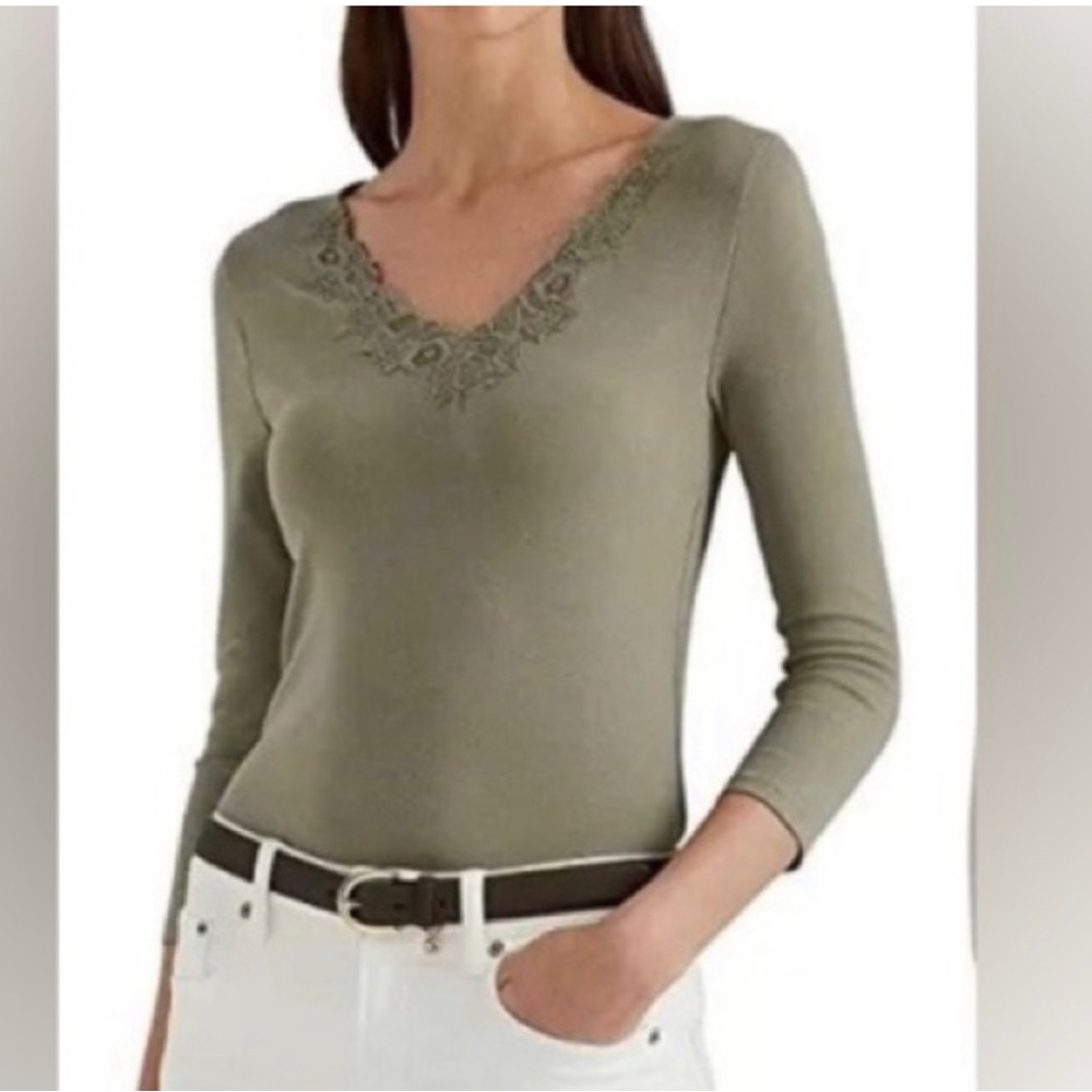 Ralph Lauren Lace-Trim Stretch-Cotton Top Nwt